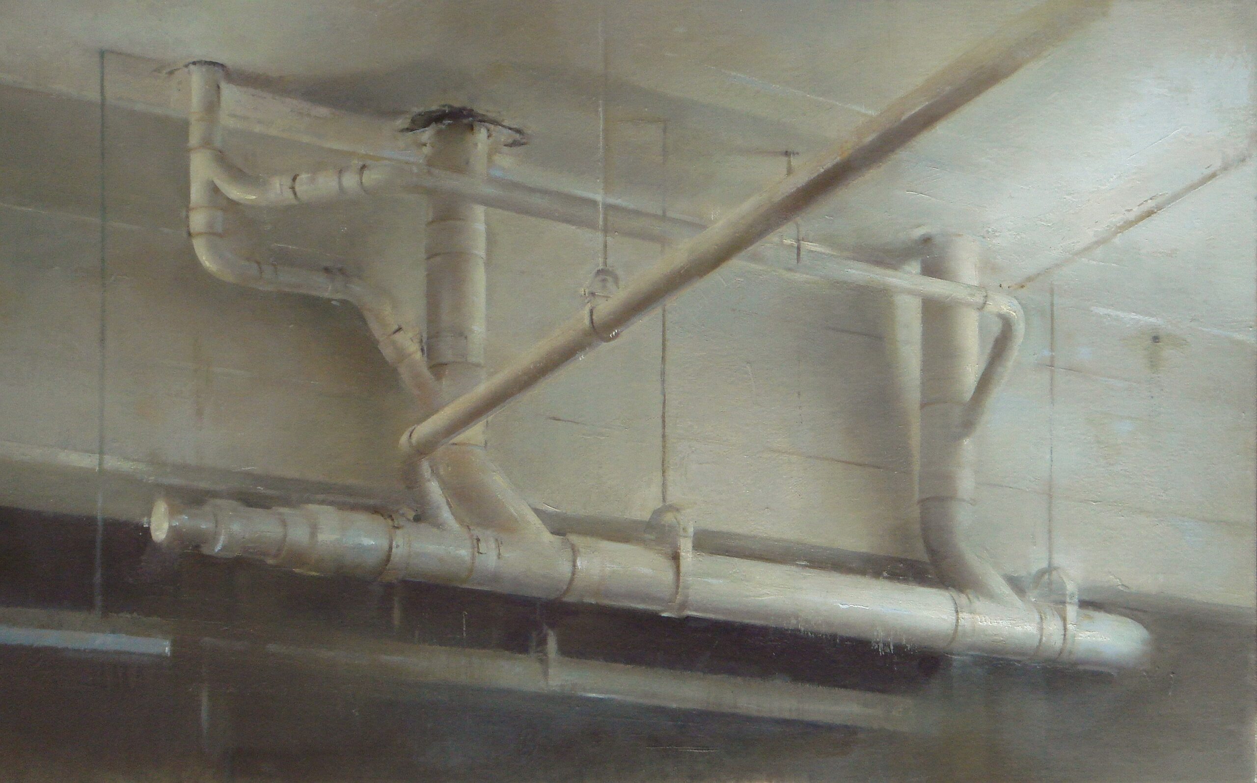 Christopher Gallego, "Ceiling Pipes," 2012, oil on canvas, 15 x 24 in.