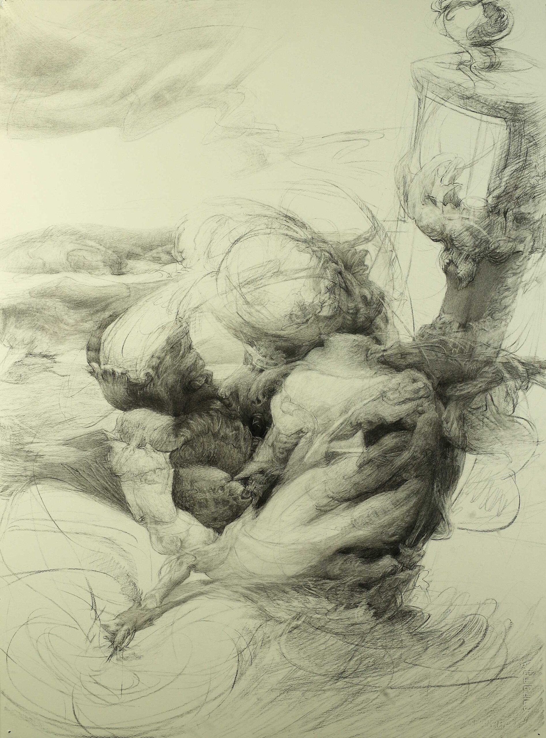 Cesar Santos, "H Major," 2022, charcoal on paper, 77 x 56 cm