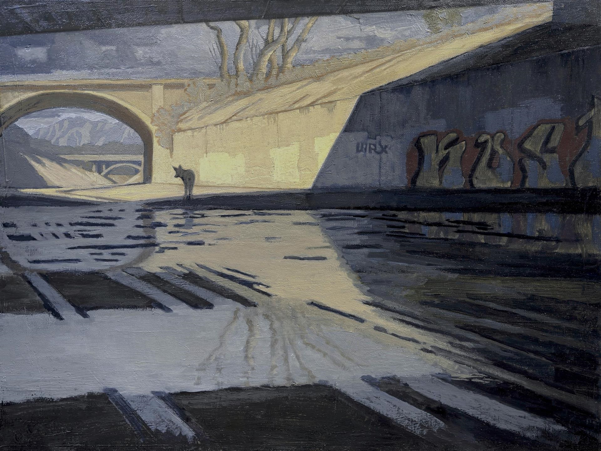 John Kosta, LA River Art Painting 82 titled “Visitors,” Oil on canvas, 18 x 24 inches, Collection of the Artist