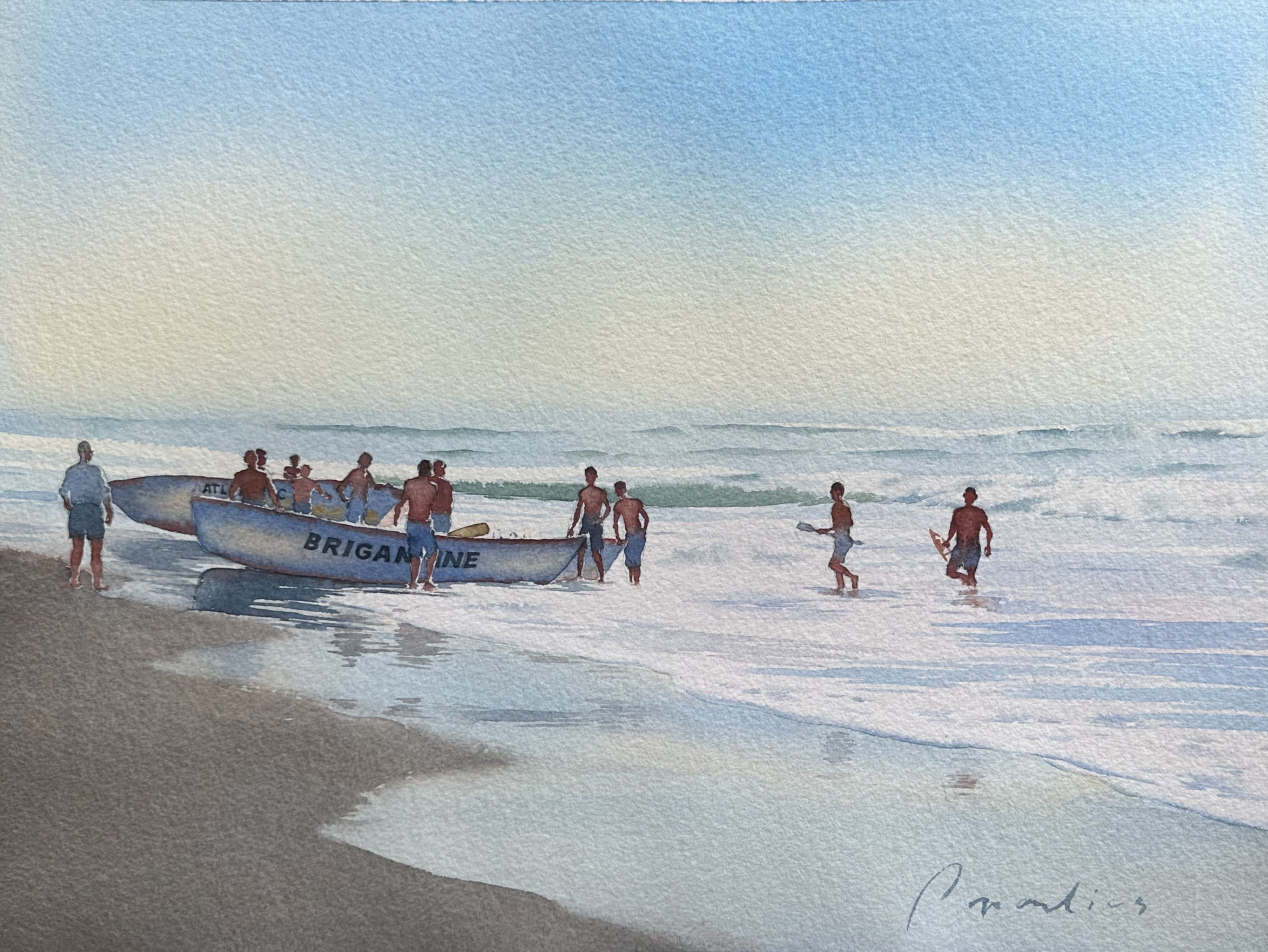 watercolor painting of a beach