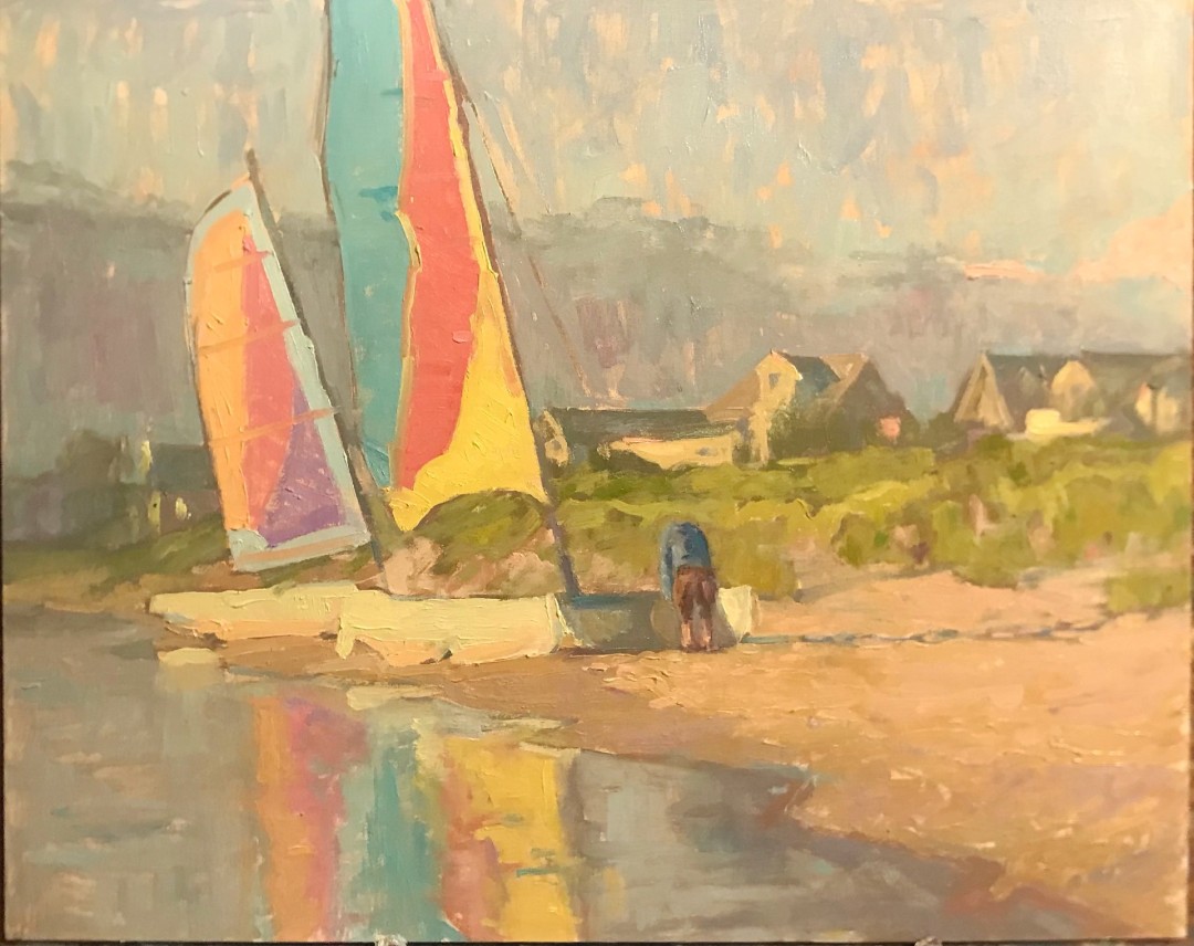 PleinAir Magazine's 13th Annual PleinAir Salon Art Competition July Honorable Mention Ken Sally Getting the Boat In Water