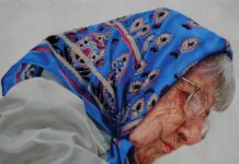On Contemporary Art Collections: A Joyful Journey Fine art collections - Amy Werntz (b. 1979), "Blue Scarf," 2020, oil on panel, 8 x 10 in.