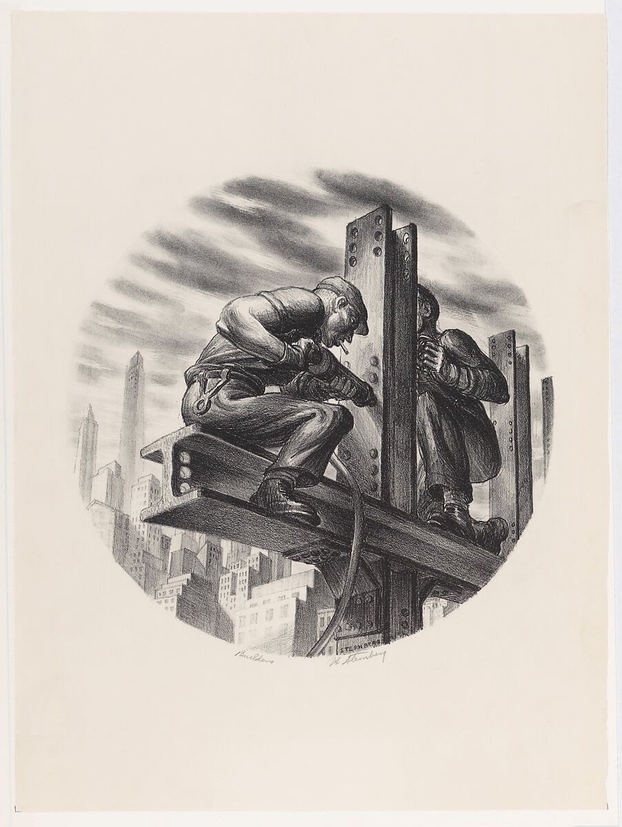 "Builders" by Harry Sternberg (American, New York 1904–2001 Escondido, California), WPA, 1935, lithograph, sheet: 21 x 15 1/2 in.