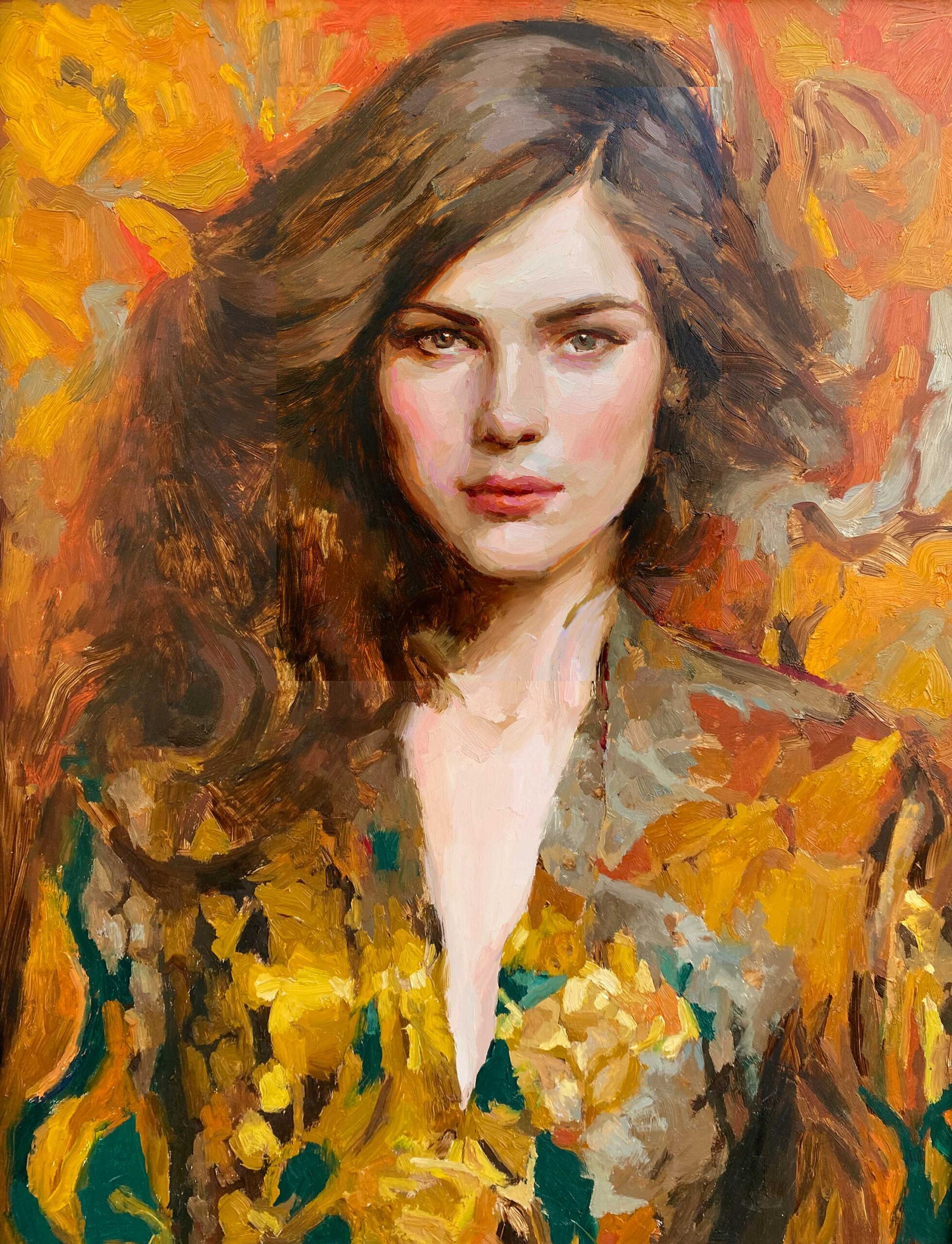 Mary Sauer, "Lady Autumn Embellished in Her Glory," 20 x 16 inches, Oil on Panel, 2023