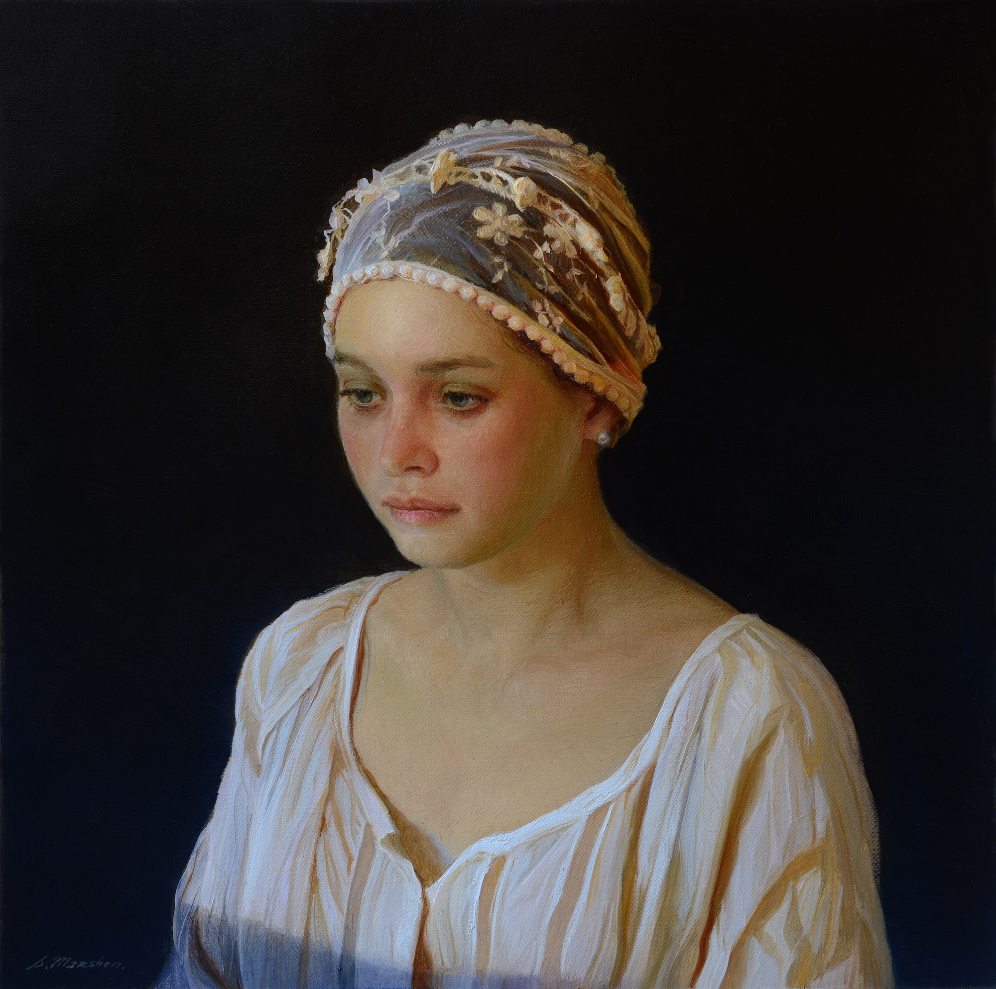 Contemporary realism portrait painting - "Small Shadow" by Serge Marshennikov
