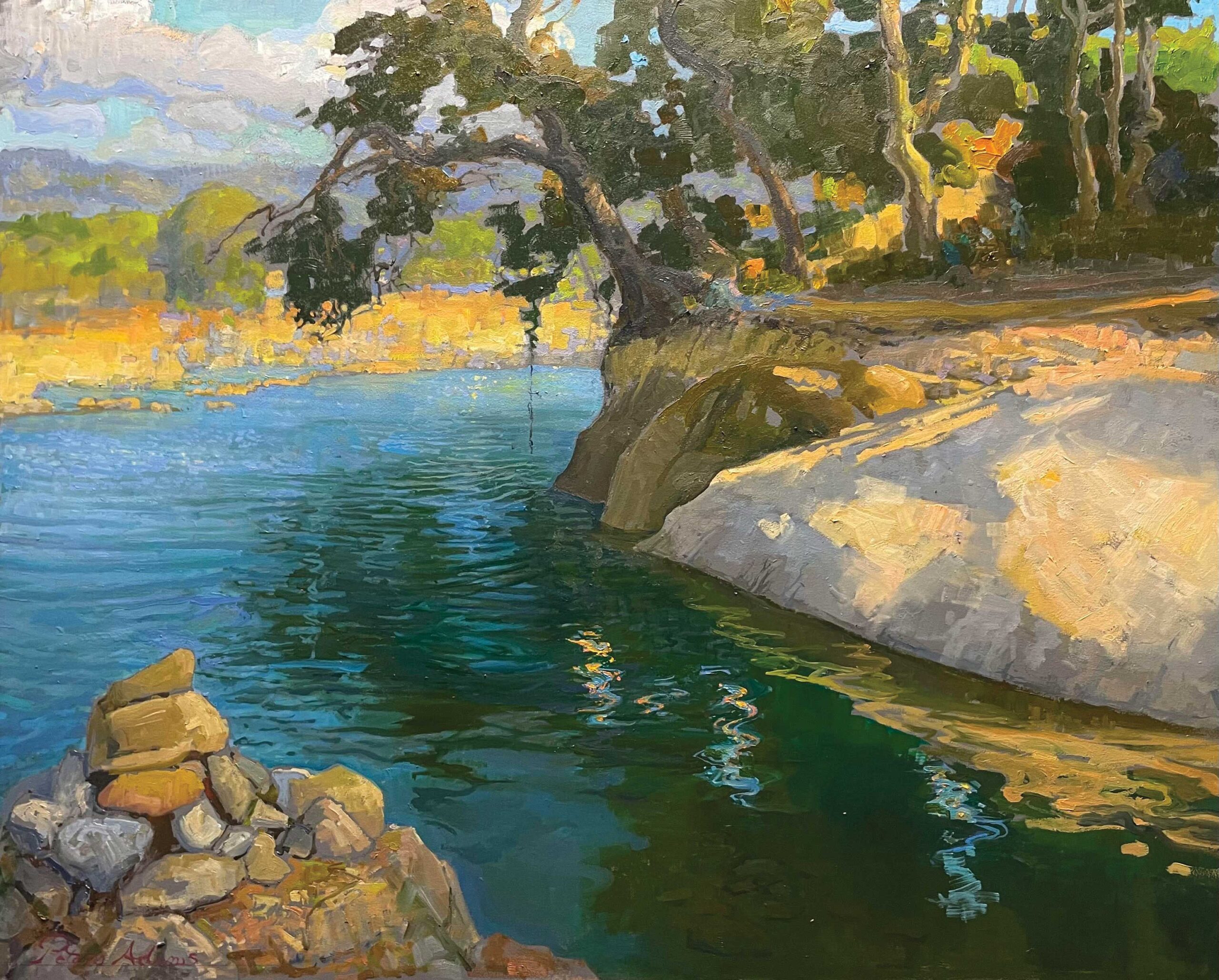 western art - Peter Adams, "Summer Swimming Hole, Ventura River, Ojai," oil, 24 x 30 in.