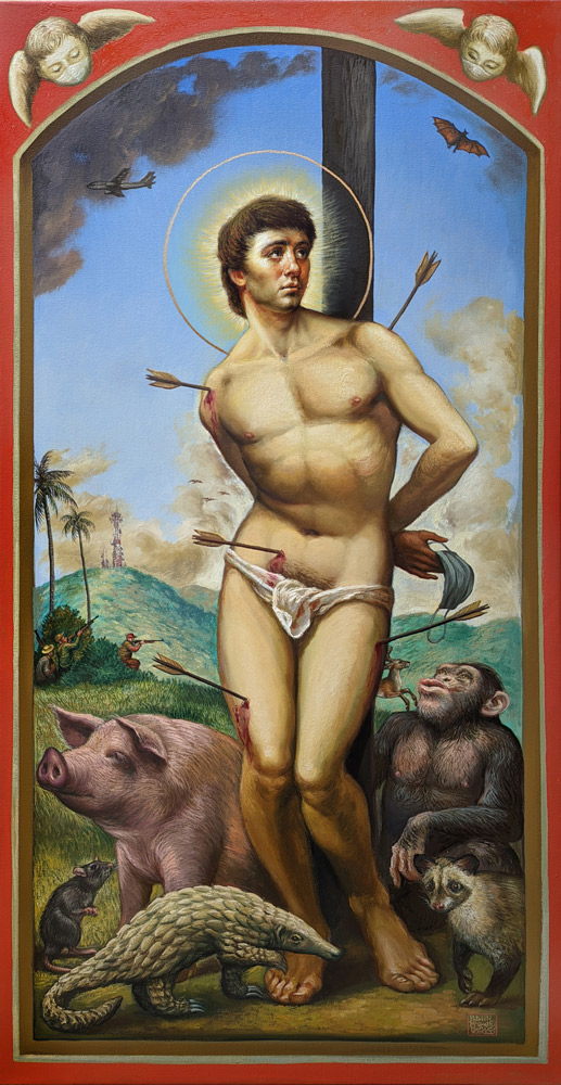 Patrick Macgrath Muñiz, "Sebstian Against the Plague," oil and gold leaf on panel, 48 x 24 in.