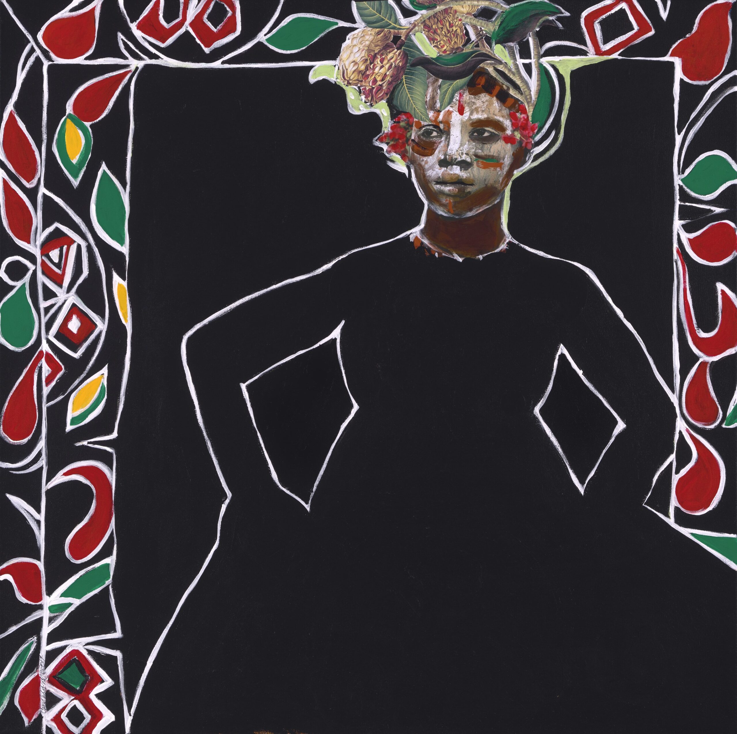 Janet Taylor Pickett, "And She was Born," 2017. Acrylic on canvas with printed paper collage; 30 in. x 30 in. The Phillips Collection: The Dreier Fund for Acquisitions, 2020. © Janet Taylor Pickett, courtesy Jennifer Baahng Gallery. 