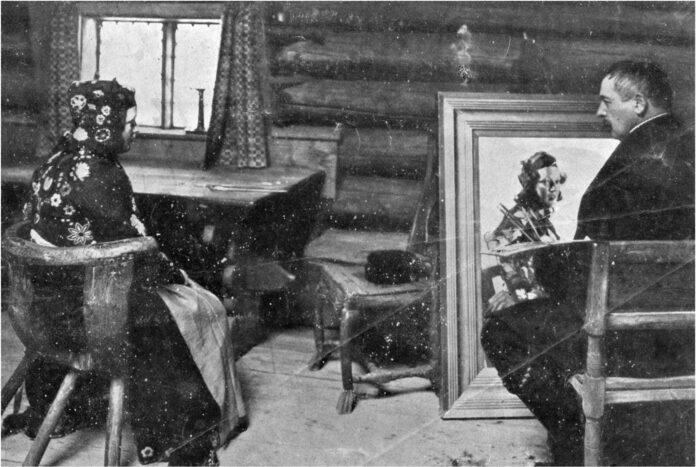 Anders Zorn working on the painting Peasant Girl Flodakulla