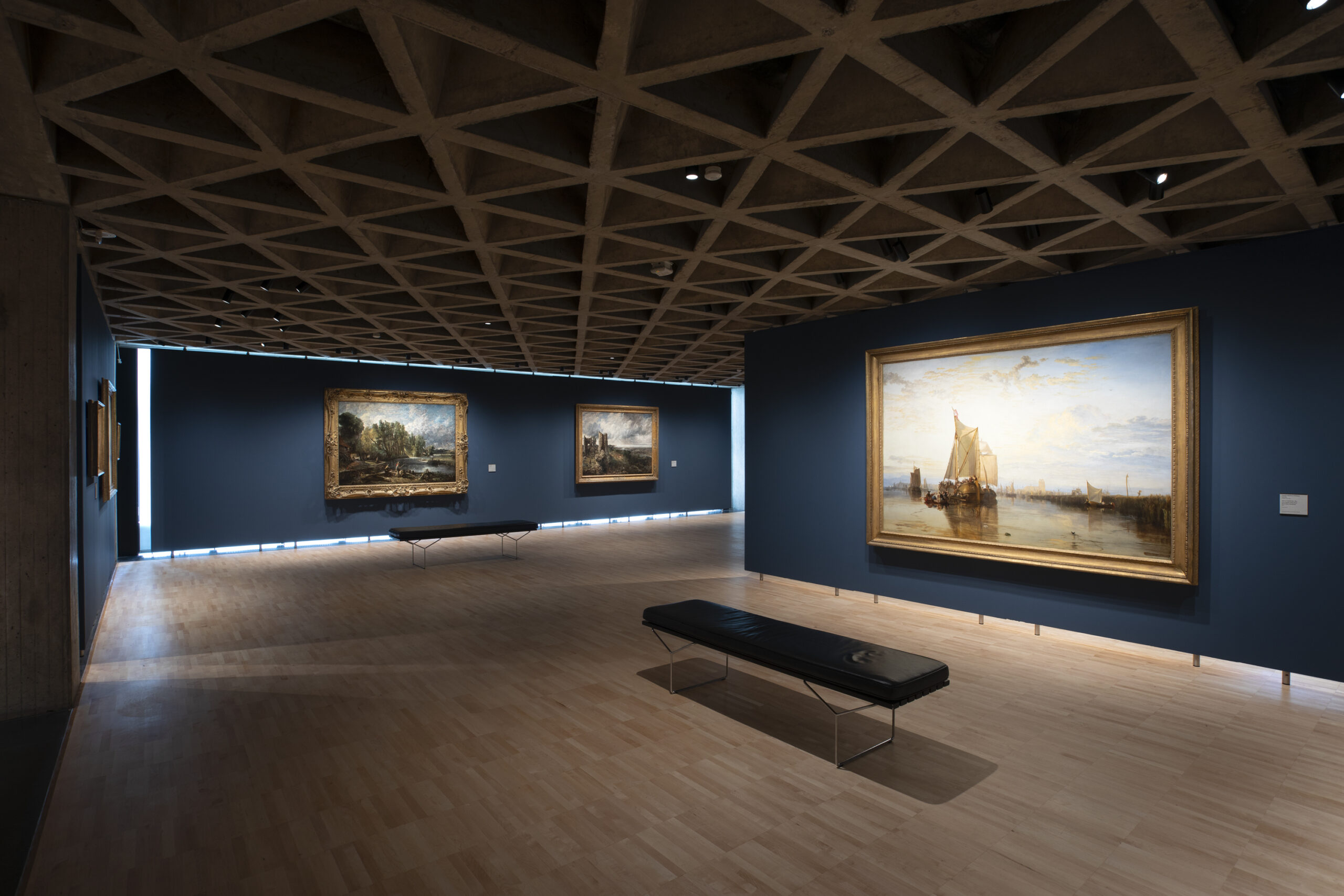 At right, "Dort or Dordrecht" hangs in "In a New Light: Paintings from the Yale Center for British Art" at the Yale University Art Gallery, 2023; photo: Jessica Smolinski