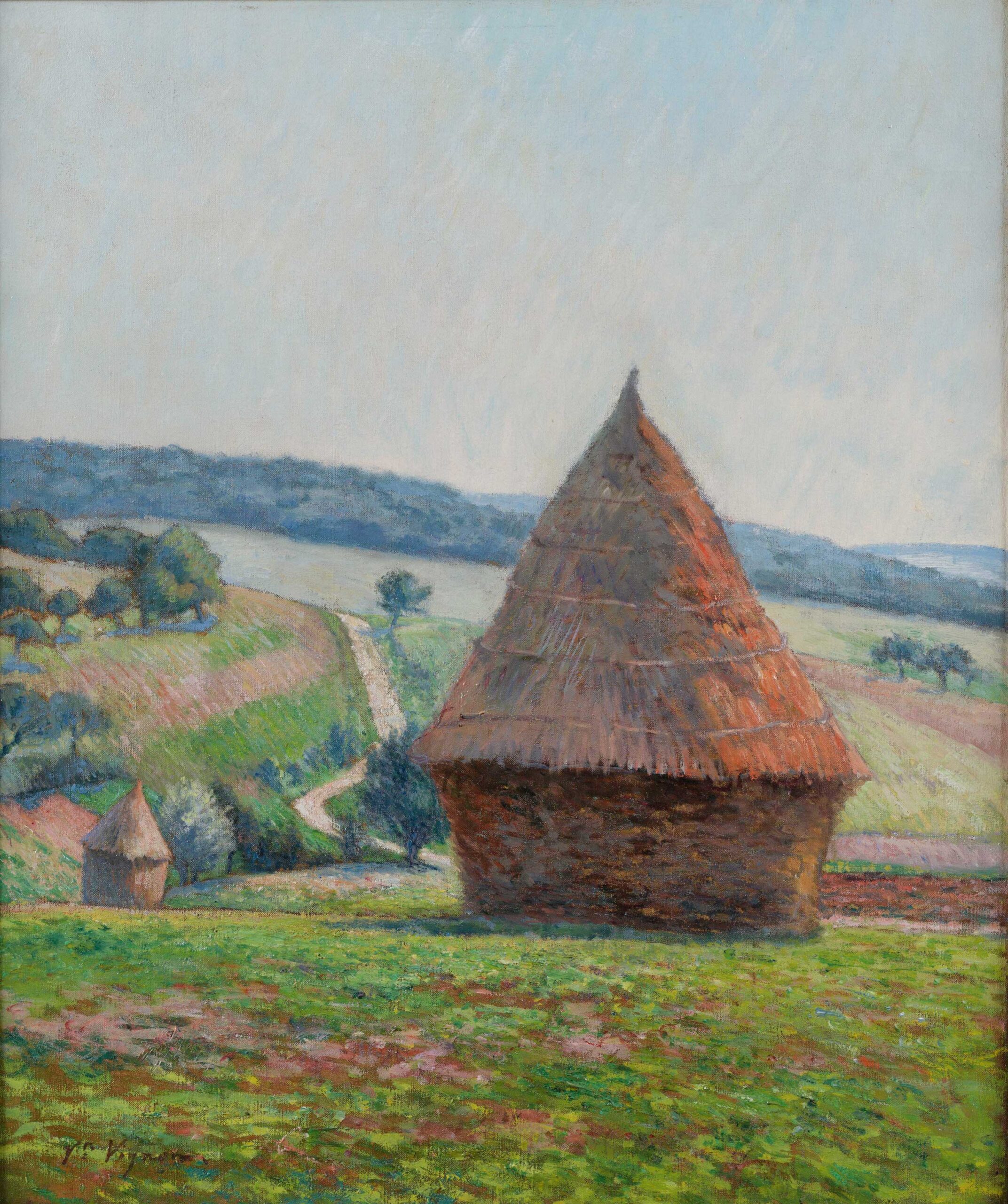 Impressionist Paintings - Victor Alfred Paul Vignon, "Haystacks (Les Meules de Foin)"