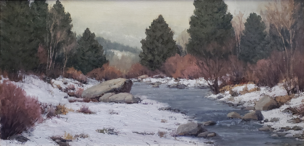 Kathleen Dunphy, "Winter Begins; Truckee River," oil on linen, 24 x 48 in.
