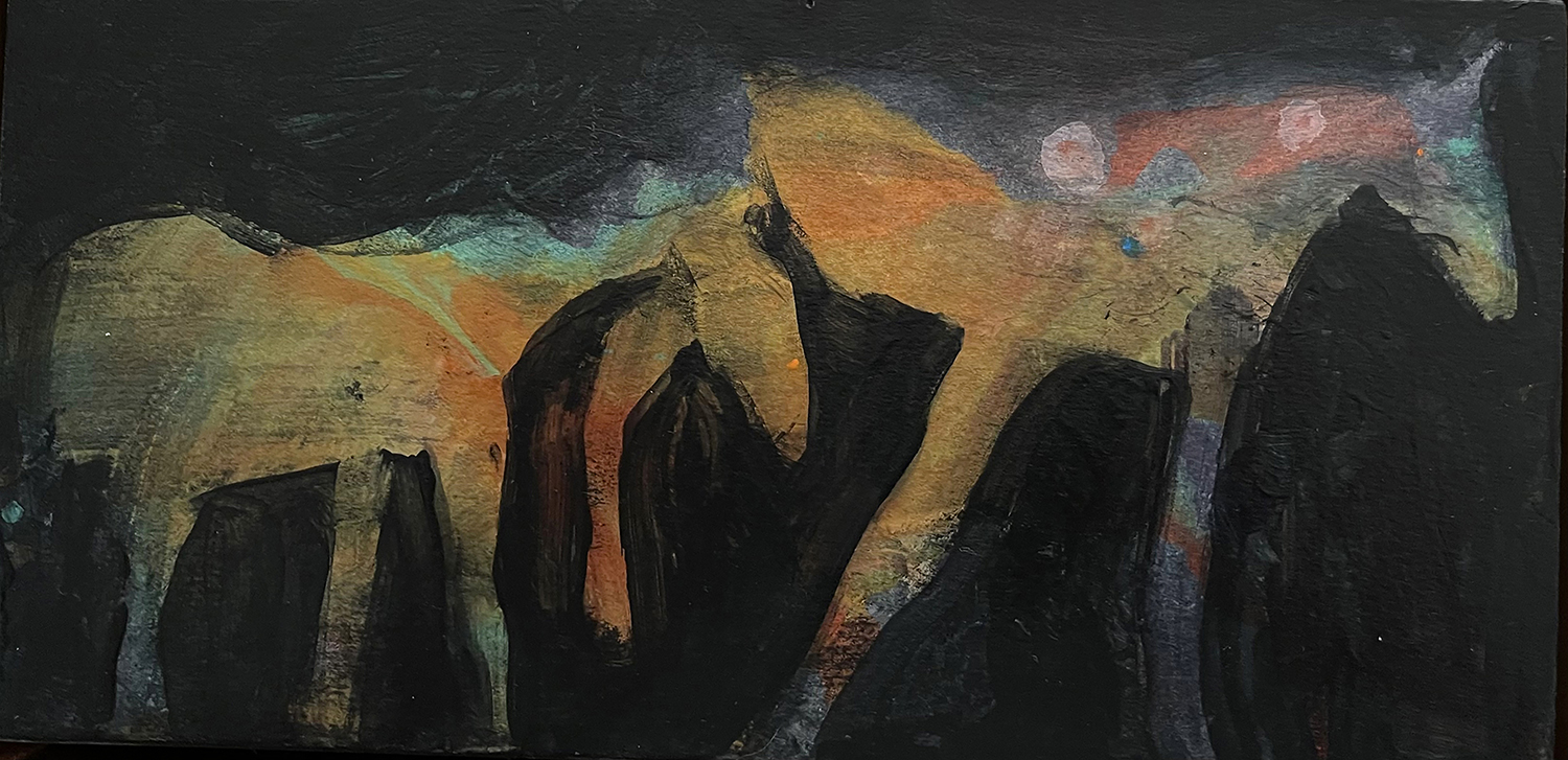 Suzan Lotus Obermeyer, "Night Watch," painting on board panel, 6.5" x 11.5"