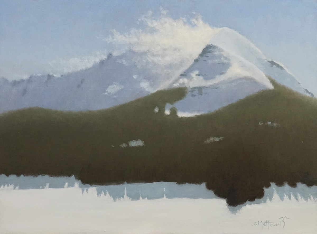 oil painting of mountains with snow
