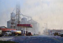 Painting of the Week: Giants of Little America Marc Anderson (b. 1987), "Giants of Little America," 2022, oil on board, 24 x 48 in., Lily Pad | West, Milwaukee