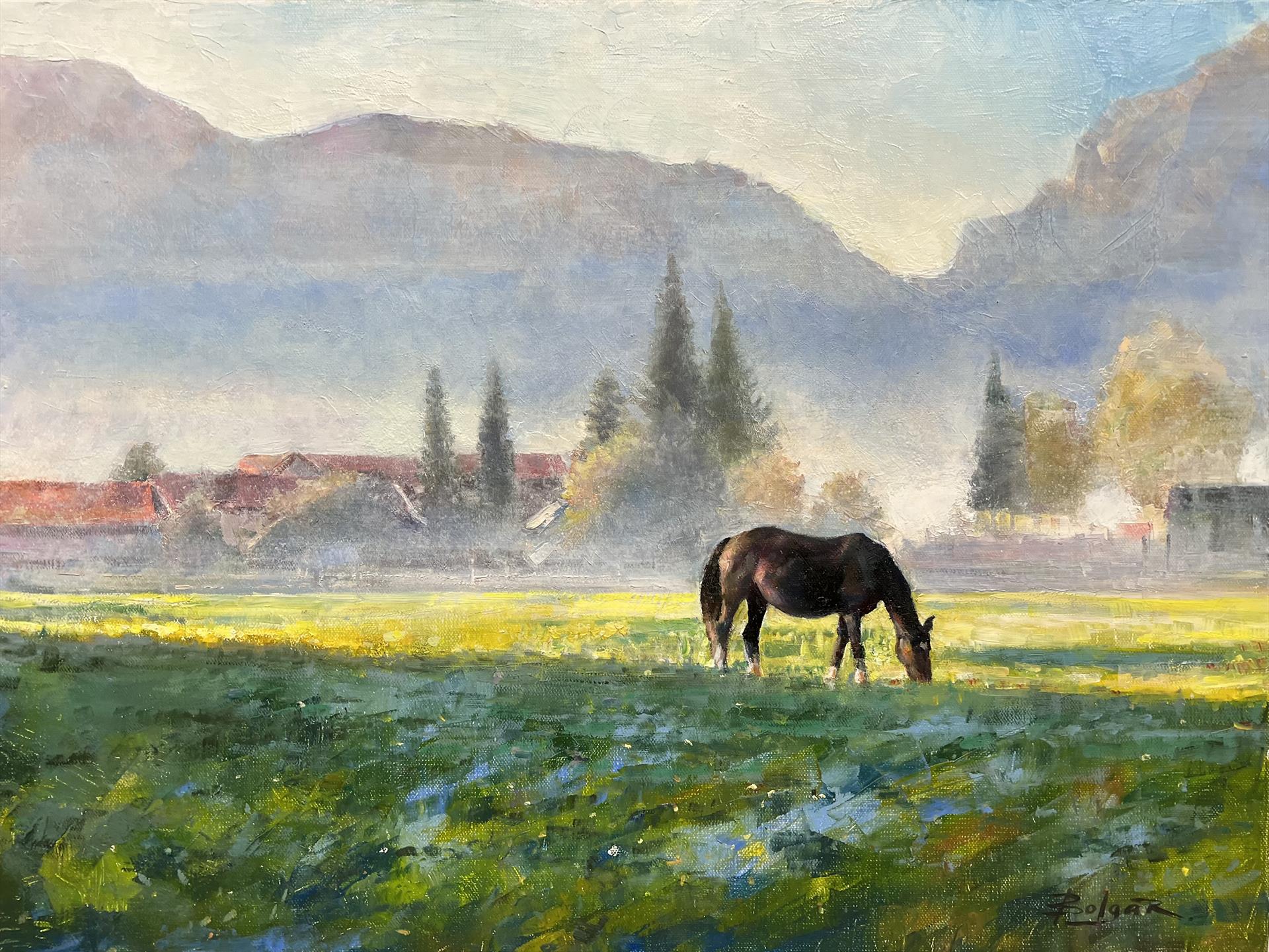 Olga Bolgar, "Foggy Morning," oil, 18 x 24 in.