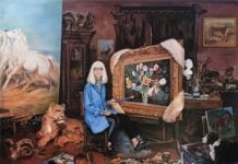 Onward and Upward Sherrie Wolf (b. 1952), "Self-Portrait in Rose Bonheur's Studio," 2023, oil on canvas, 70 x 95 in., Russo Lee Gallery (Portland, Oregon)