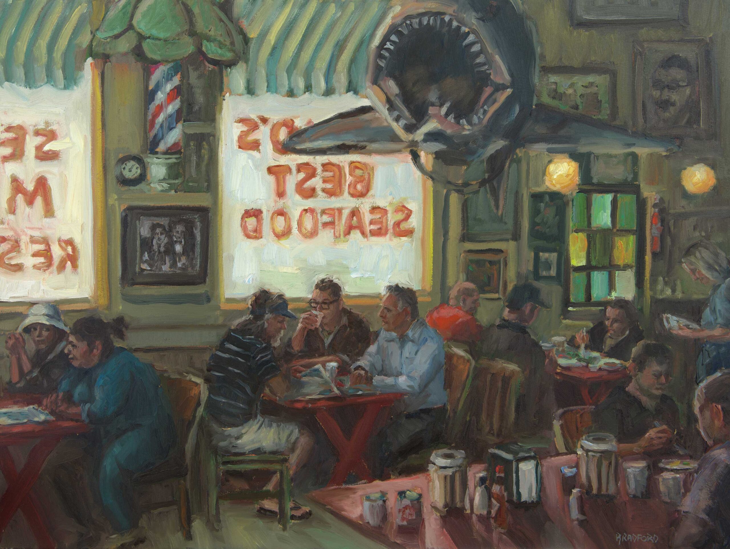 BRADFORD J. SALAMON, "Monday at the Crab Cooker," 2016, Oil on canvas, 30 x 40”, The Hilbert Collection 