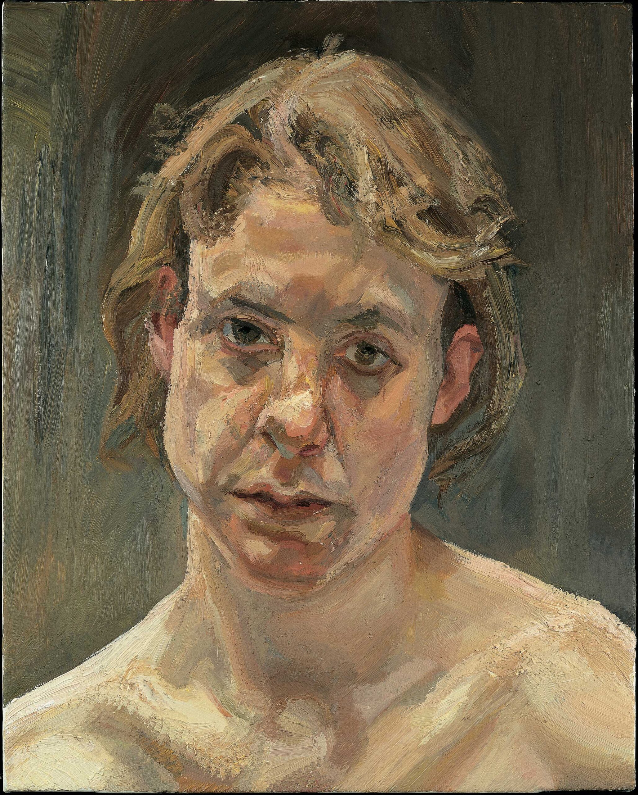 Lucian Freud, "Head of a Naked Girl," 1999, Oil on canvas, 50.7 x 40.5 cm 20 1/4 x 16", UBS Art Collection © The Lucian Freud Archive. All Rights Reserved 2024 / Bridgeman Images
