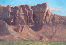 WAOW 54th National Exhibition: Dreamweavers Jan Marie De Lipsey (b. 1953), "Vermillion Escarpment," 2023, oil on panel, 30 x 40 in.