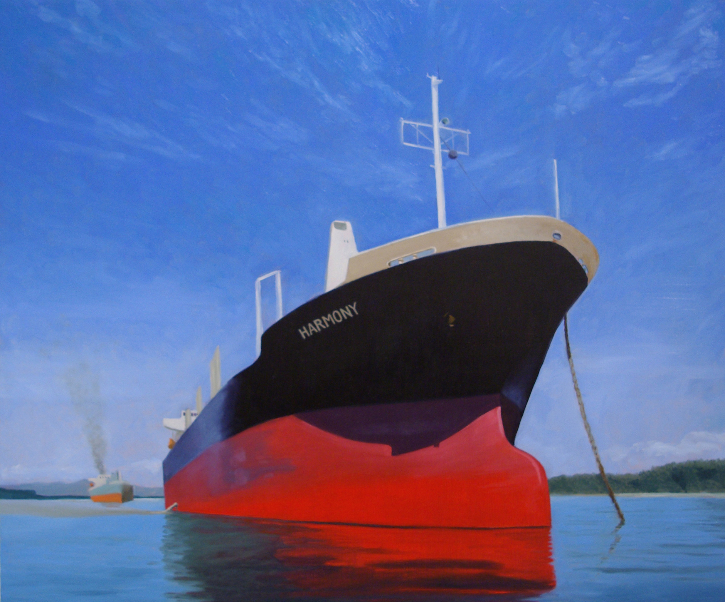 realism painting of a ship