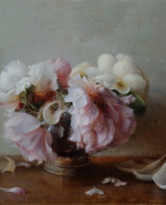 PleinAir Magazine's 13th Annual PleinAir Salon Art Competition March 2024 Carmen Drake Facing Roses in Silver Floral Honorable Mention