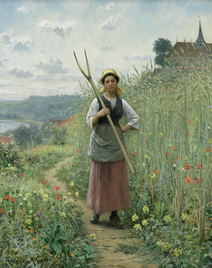 Daniel Ridgway Knight (1839–1924), “Coming through the Rye,” c. 1900, oil on canvas, 32 ½ x 26 in., Rehs Galleries (New York City)