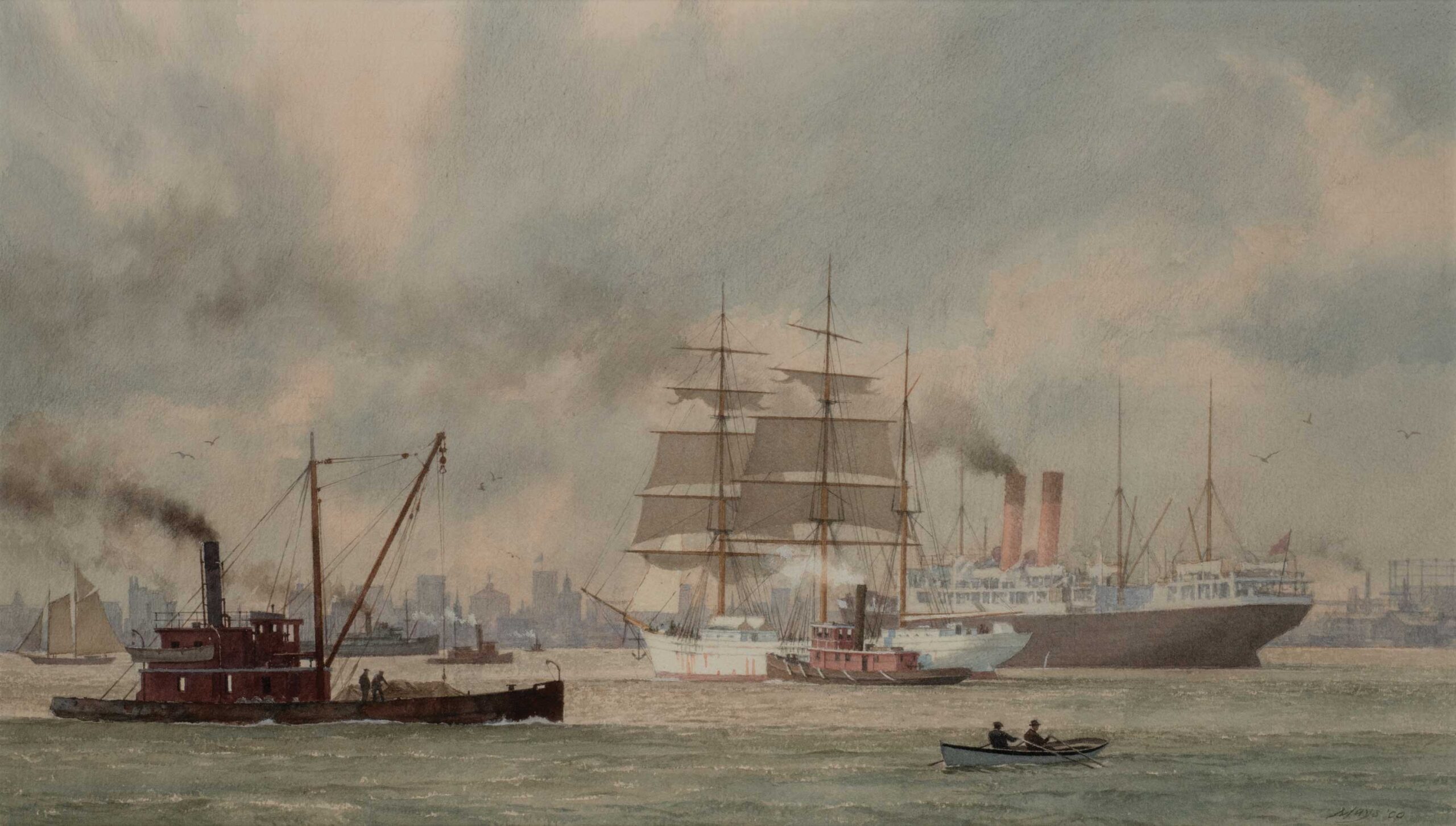 Lewis "Victor" Mays, Jr. (1927–2015), New York Harbor in the Early Twentieth Century, 2000, watercolor on paper, 11 2/3 x 20 1/2 in.