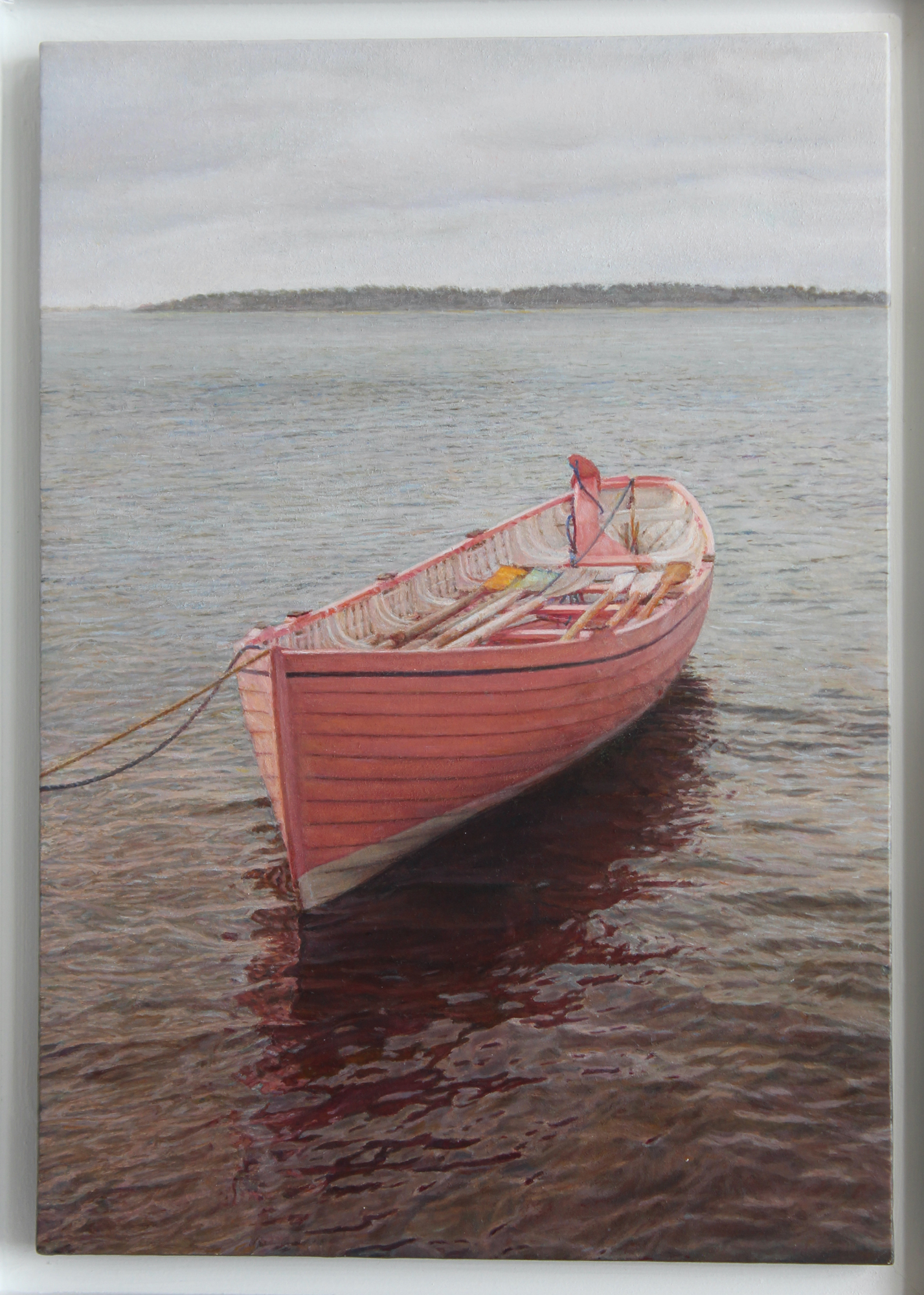 Lucy Mackenzie, "Pink Boat," 2021, oil on board, 4 x 5 ½ inches 