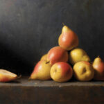 Is this a Golden Age for Realism? Justin Wood (b. 1982), "Pears," 2022, oil on canvas on board, 14 x 18 in., available through the artist