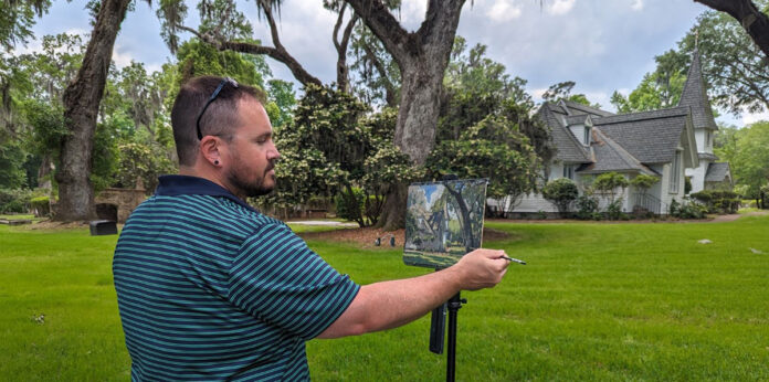 Here I am painting on site at the historic Christ Church on St. Simons Island, GA.