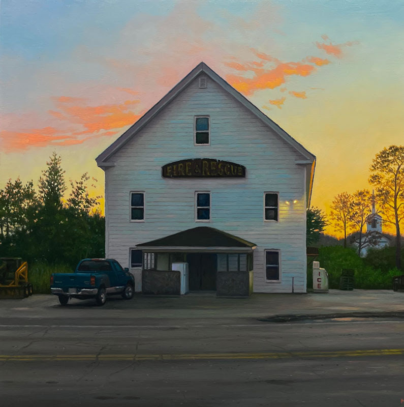 realism landscape painting - Matthew Cornell, "Fire and Ice," oil on panel, 7 x 7", 17.8 x 17.8 cm