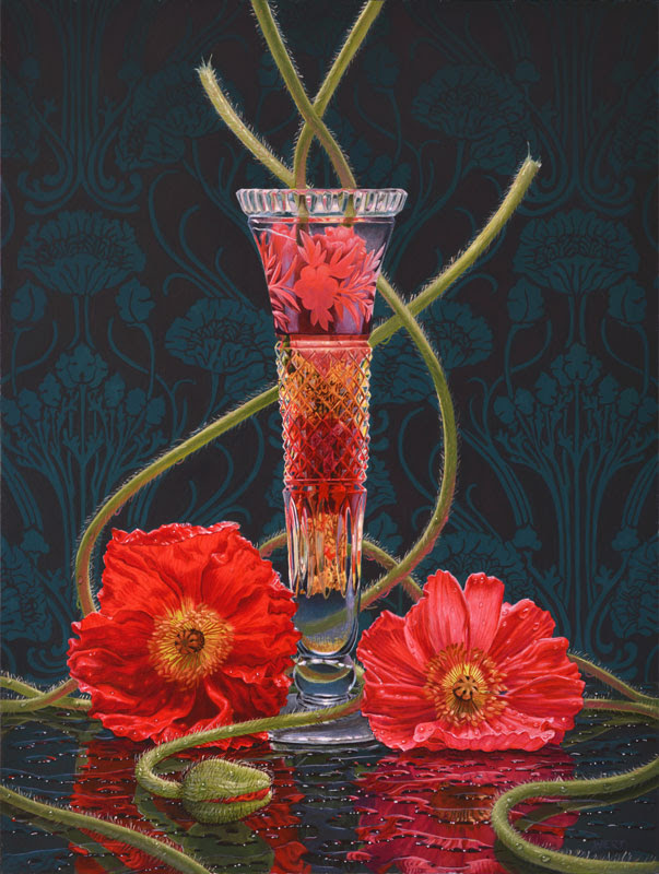 realism still life painting - Eric Wert, "Poppies," oil on panel, 16 x 12", 40.6 x 30.5 cm
