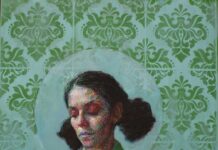 Thoughts in Between: A Jennifer Balkan Solo Show Jennifer Balkan, “Thoughts in Green and Blue (Study for Thoughts in Grey, One),” 2023, oil, acrylic paint pens, acrylic and spray paint on panel, 24 x 18 in.