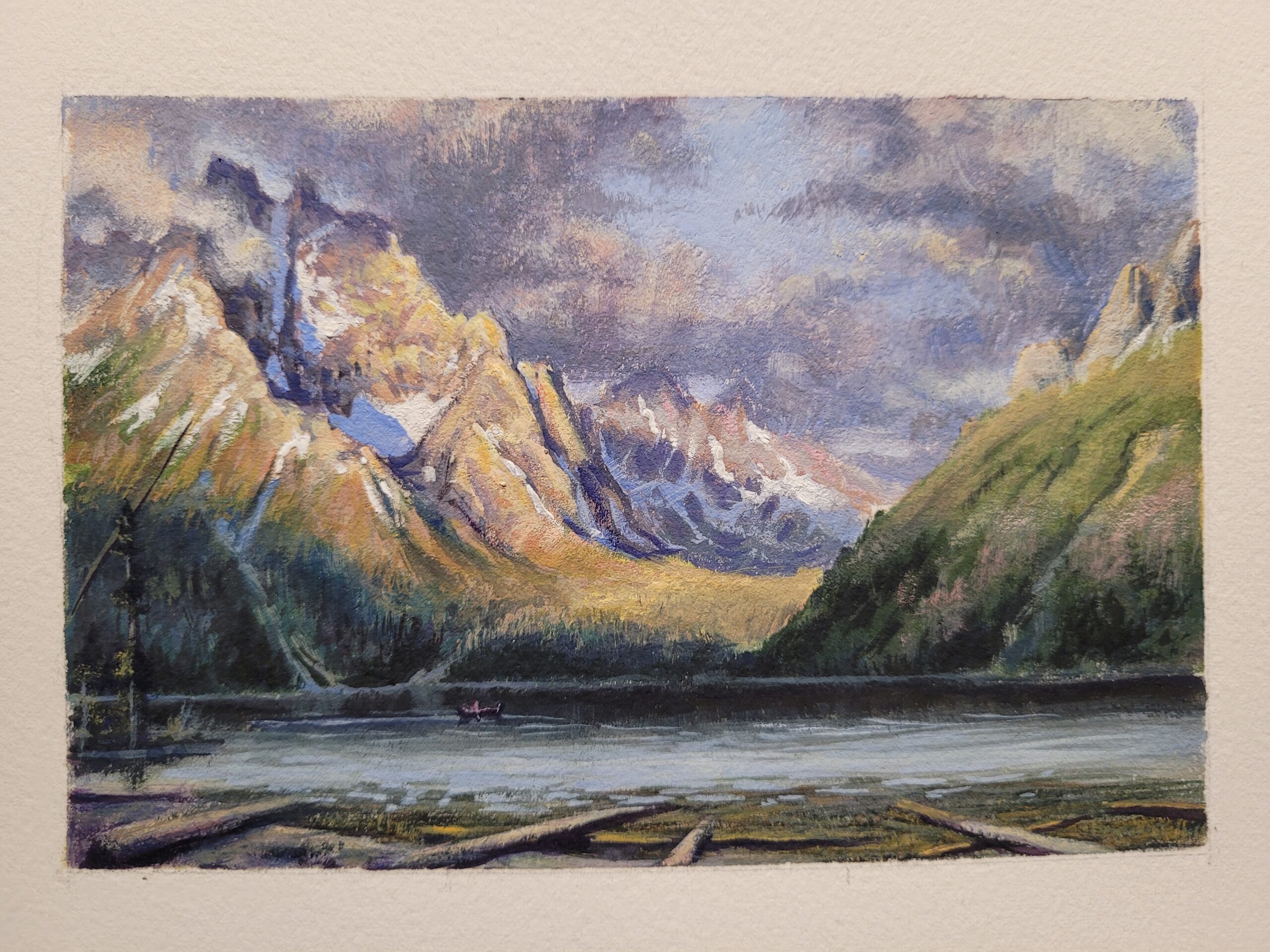 Study for "Redfish Lake," gouache, 4 x 6 in. 