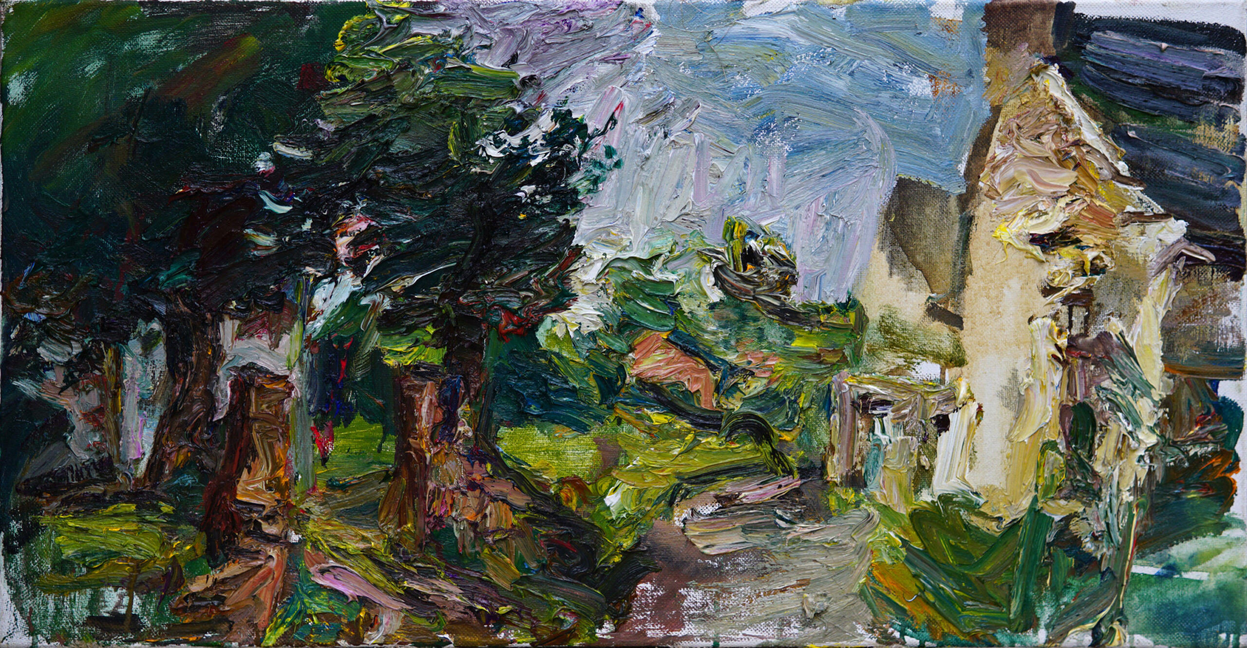 Ulrich Gleiter, "Brittany Village (Goulien)," 2023, oil on linen, 18 x 34 in.