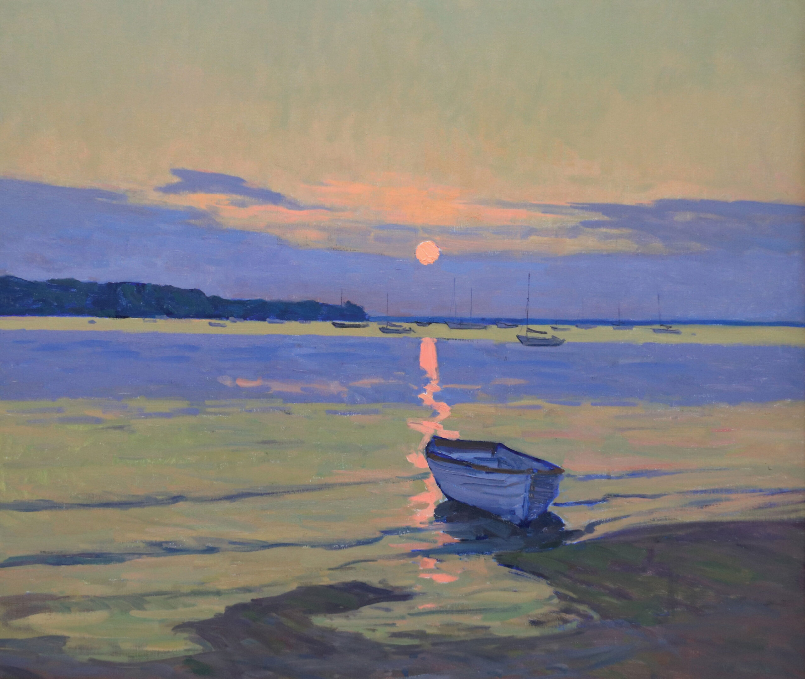 Viktor Butko, "Cloudy Sunset at Dering Harbor," 2021, oil on linen, 40 x 47 in., Grenning Gallery (Sag Harbor, Long Island)