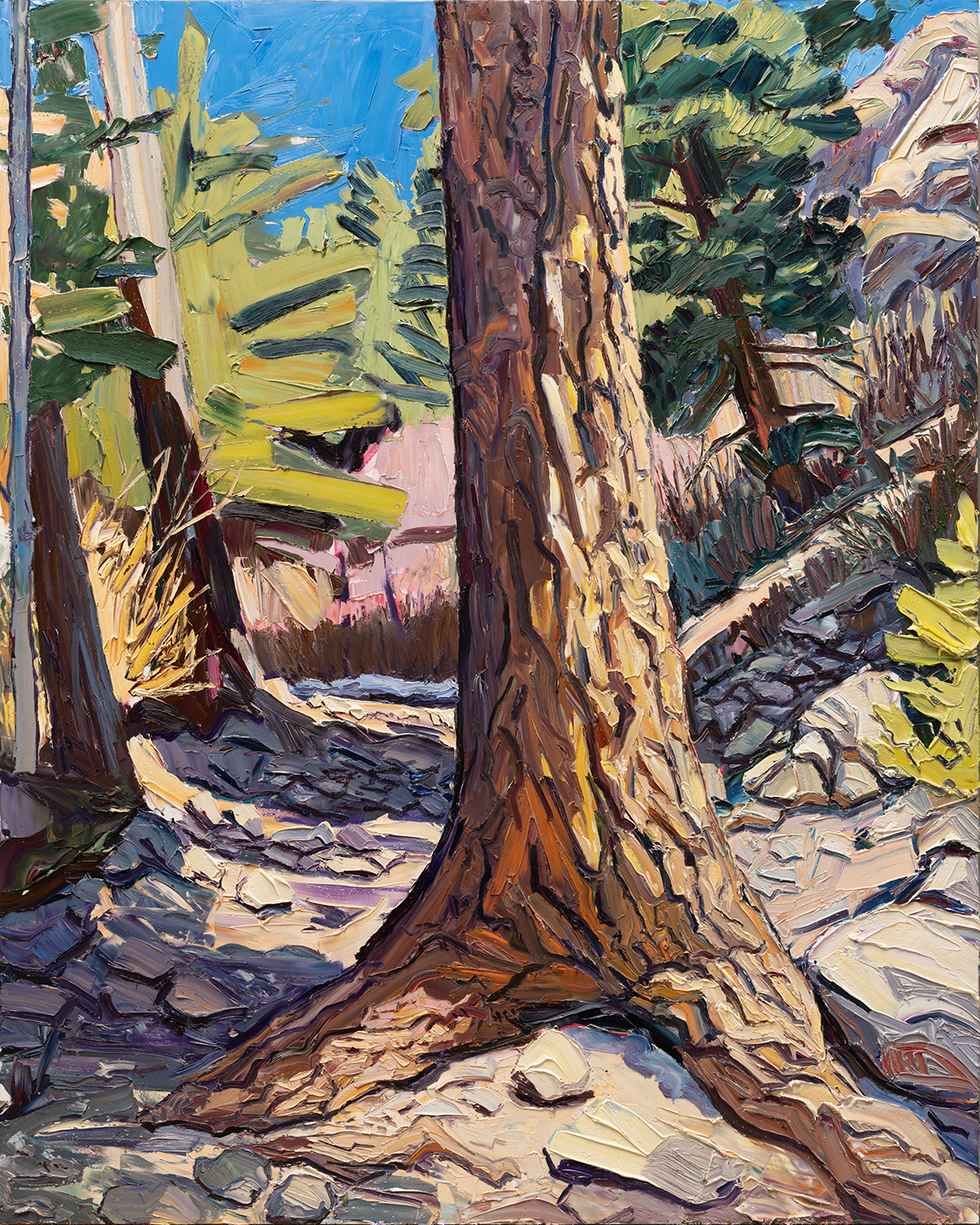 Jivan Lee, "Tree in the Trail," 2024, Oil on panel, 60 x 48 in.