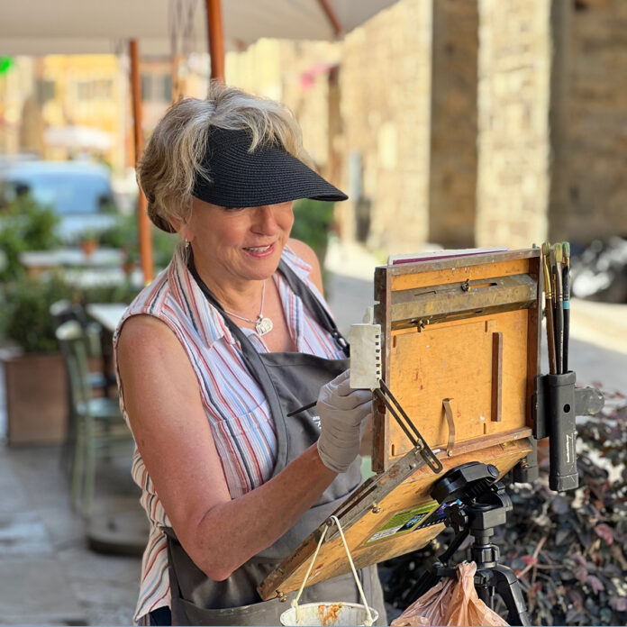 Jill Stefani Wagner, PSA-MP IAPS/MC painting en plein air at her Tuscany workshop this June