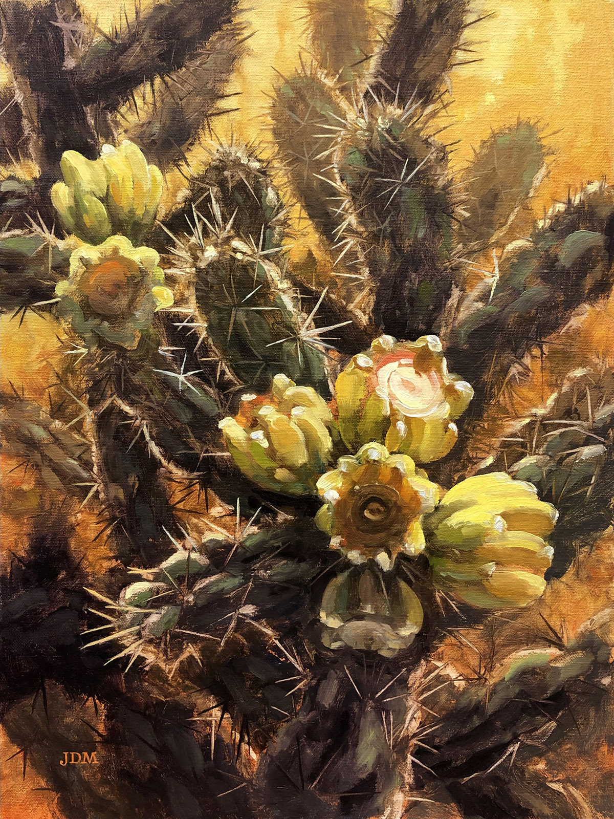 oil painting of closeup of cacti 