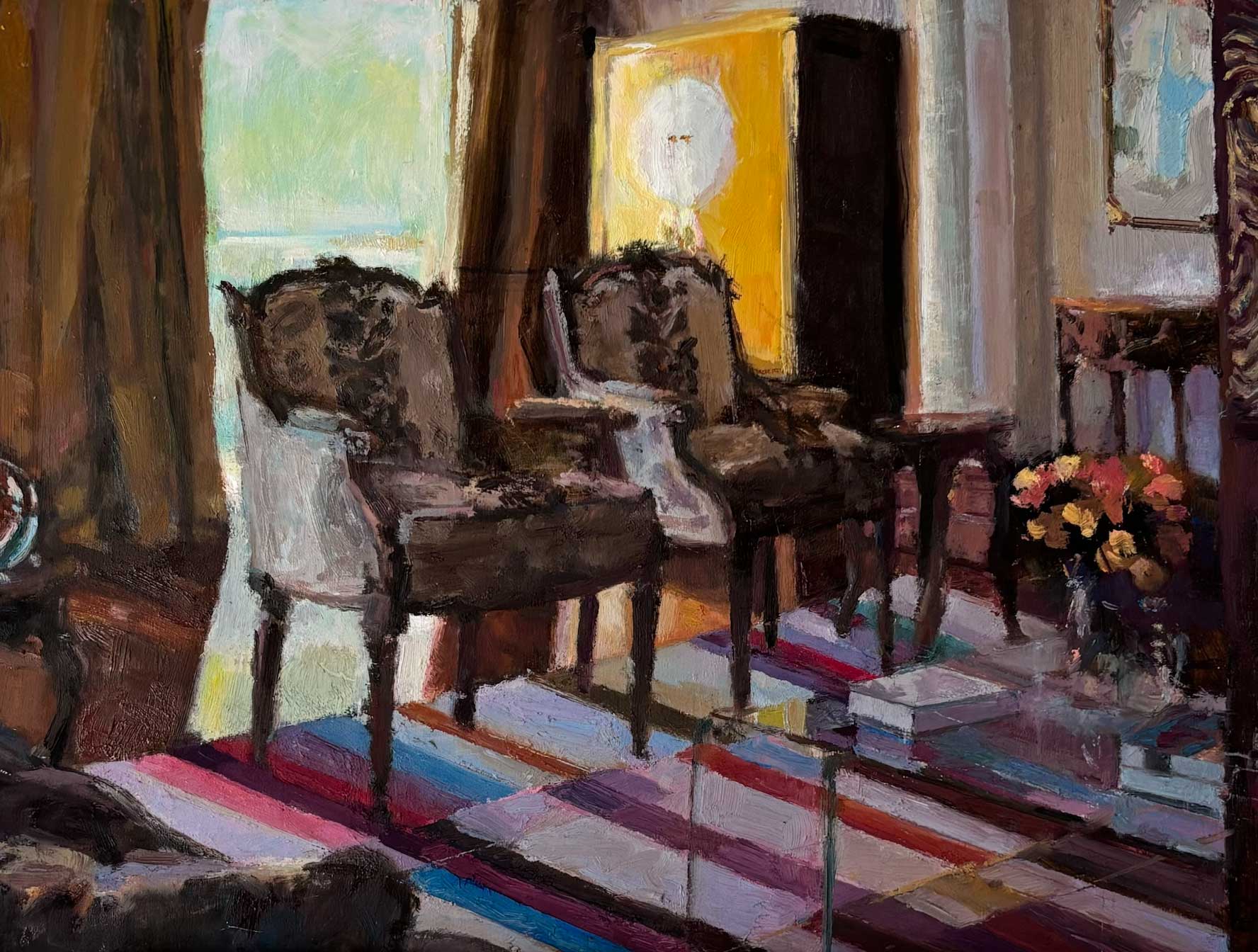 Paula Swaydan Grebel, "Chairs," oil on panel, 9 x 12 in.