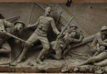 Honoring the Past and Looking Forward The middle third of Sabin Howard’s composition for "A Soldier’s Journey" (full clay version), photographed in 2017