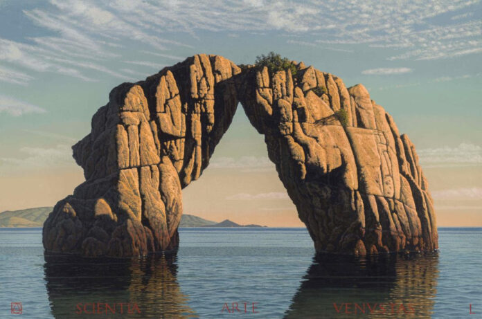 David Ligare, "A Specific View (Scientia, Arte, Venustas) (Knowledge, Skill, Beauty)," 2024, oil on canvas, 48 x 72 in.