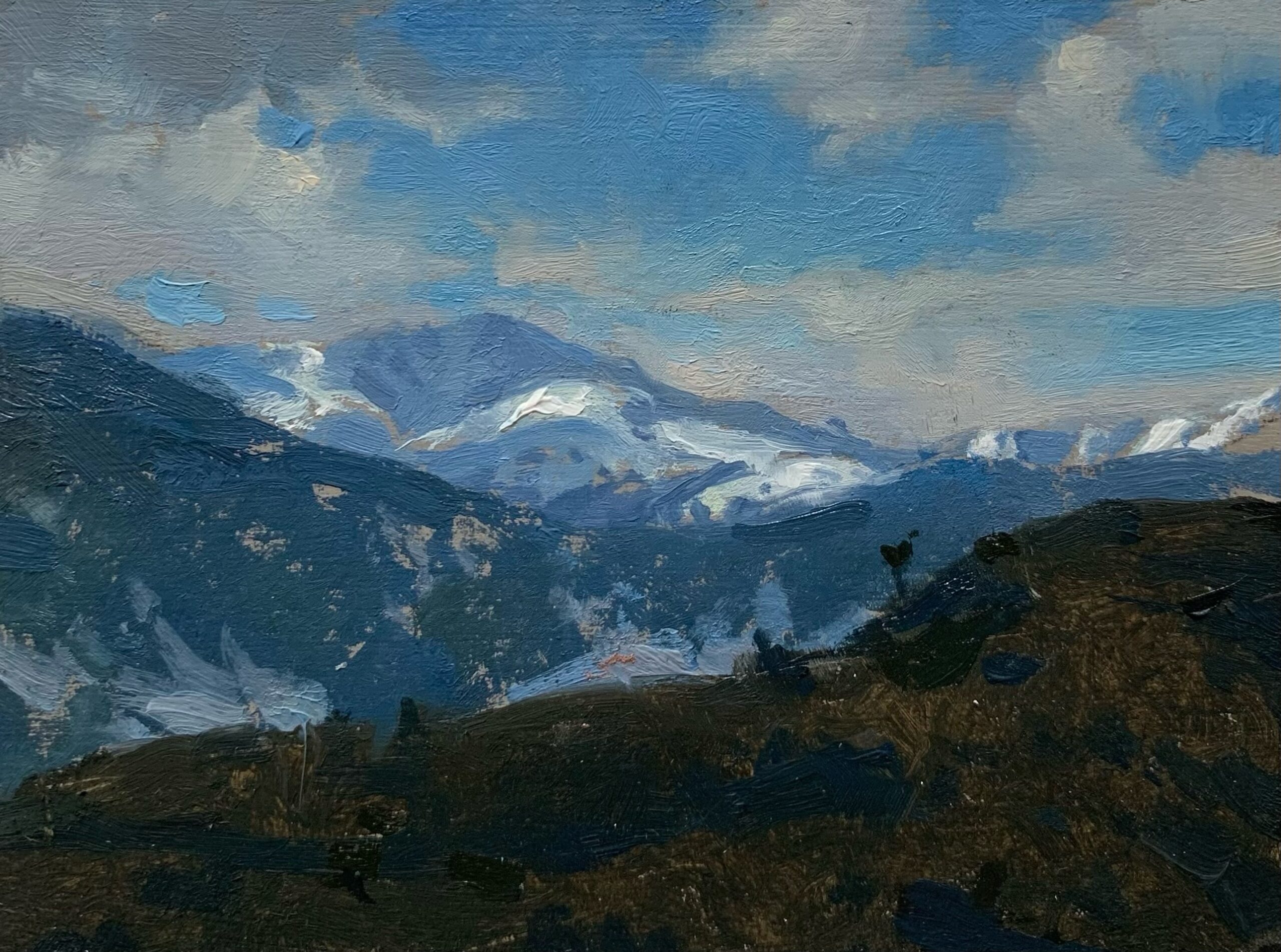 Kelly Micca (b. 1998), “Colorado,” 2024, oil on aluminum, 2.5 x 4 in.