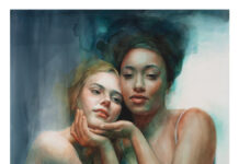 Ali Cavanaugh: “Quiet Tide” Ali Cavanaugh, "One to Listen and One to Love," 2023, watercolor on panel, 18 x 18 in.