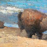 Jove Wang: Spirit of the American West Jove Wang, "Catalina Bison," oil on linen, 13 x 26 in.