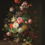 Rachel Ruysch — Nature into Art Rachel Ruysch, "Still Life of Roses, Tulips, and Sunflower," 1710, oil on canvas, 35 x 28 in., on loan to the National Gallery (London) from the collection of Janice and Brian Capstick