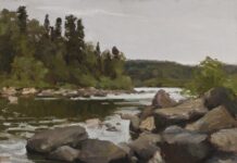 A Contemporary Landscape Painter to Watch: Brock Larson BROCK LARSON (b. 1991), Pigeon River, 2022, oil on aluminum panel, 9 x 12 in., available through the artist