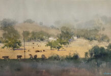 Happening NOW – Watercolor Live, Auction, and More Watercolor Live art auction - Frank Eber, "California Rolling Hills," watercolor, 11 x 21 in.