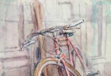 Timothy J. Clark Solo Exhibition: “Here & Abroad” TIMOTHY J. CLARK (b. 1951), Mexican Bicycle, 2018–20, watercolors on paper, 30 x 22 in., available through the artist